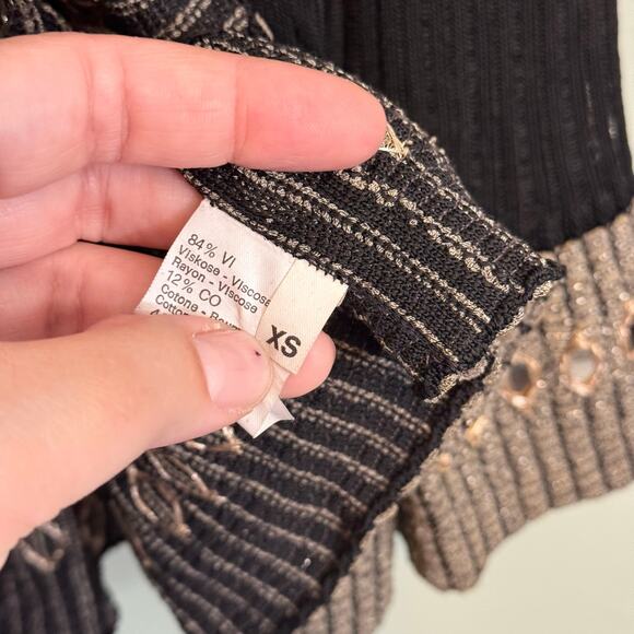 Alaia Paris Skirt Womens XS Black Gold A Line Ribbed Knit Ruffle Designer Italy - Picture 7 of 7